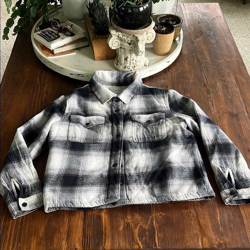 Lucky Brand Black and White Utility Jacket with Buffalo Check